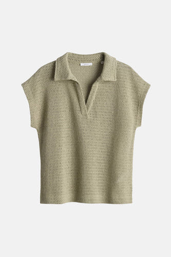 Polo verte à manches courtes vert OPUS, tricot ajouré avec col et col en V.