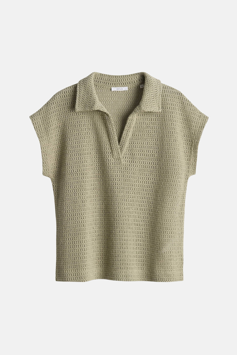 Polo verte à manches courtes vert OPUS, tricot ajouré avec col et col en V.