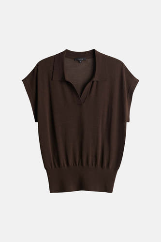 Bruine korte mouwen polo van OPUS, met opstaande kraag en elastische zoom, front view