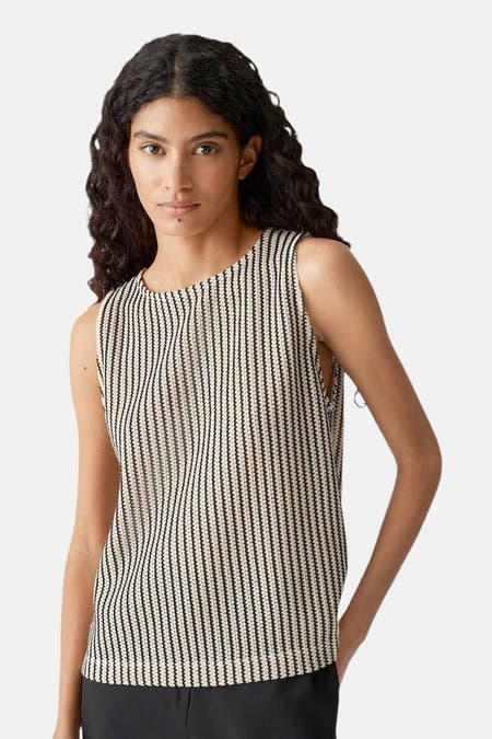 Blouse multicolore OPUS, avec des rayures verticales et une encolure ronde.