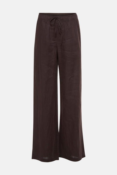 Pantalon brun d'OPUS avec des jambes larges et une fermeture éclair à la taille.