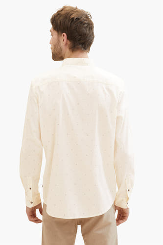 Ecru overhemd met lange mouwen van TOM TAILOR, met subtiele print en bruine knopen.