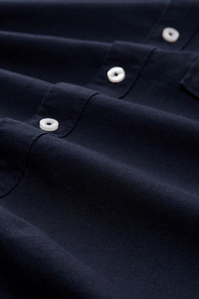 Blauw overhemd met lange mouwen van TOM TAILOR, met knoopsluiting en subtiele plooien.