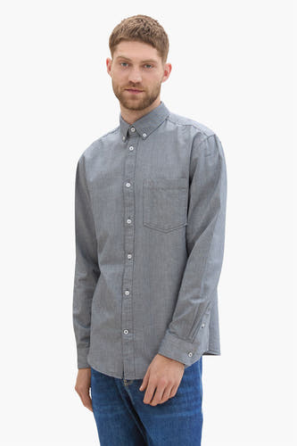 Blauw overhemd met lange mouwen van TOM TAILOR, met knoopsluiting en borstzak.