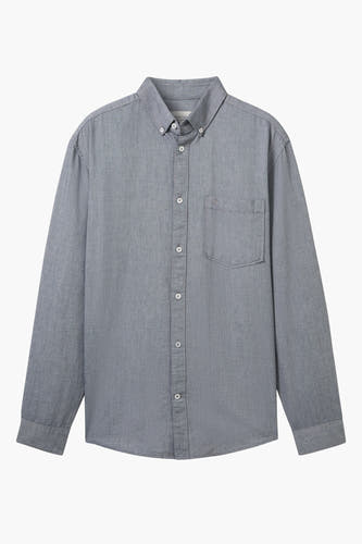 Blauw, lange mouwen hemd van TOM TAILOR, met knoopsluiting en borstzak.