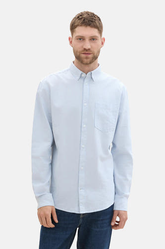 Blauw gestreept overhemd met lange mouwen van TOM TAILOR, met een borstzak.
