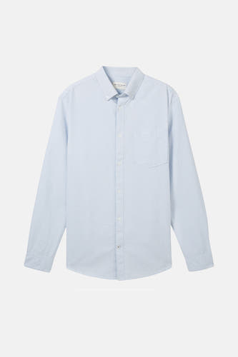 Blauw gestreept overhemd met lange mouwen van TOM TAILOR, met een borstzak en knoopsluiting.