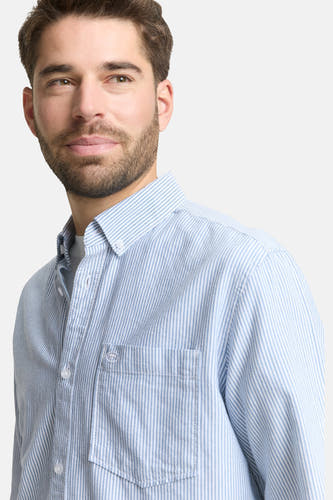 Blauw, gestreept herenshirt met lange mouwen van TOM TAILOR, met borstzak en een licht getextureerde afwerking.