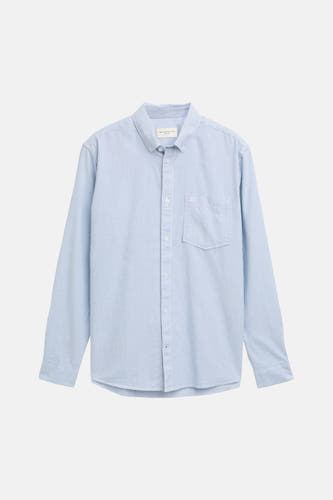 Blauw gestreept overhemd met lange mouwen van TOM TAILOR, met borstzak en knoopsluiting.