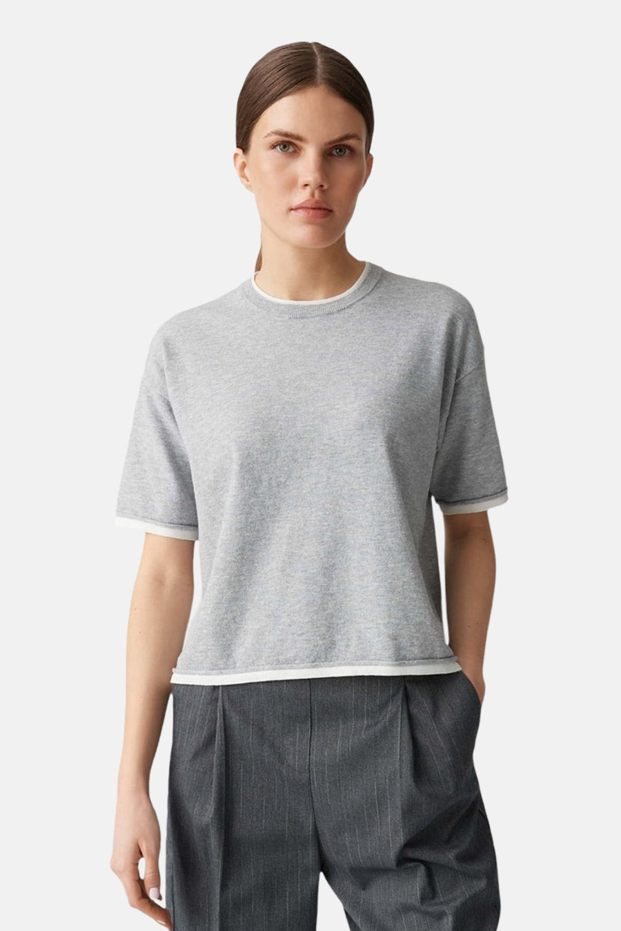 Pull met ronde hals - grijs - OPUS