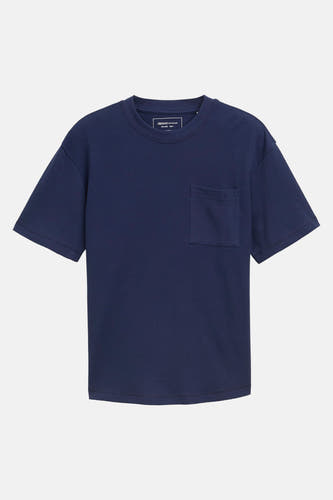 Blauw T-shirt met korte mouwen van Tom Tailor, met een borstzak en een wafeltextuur.