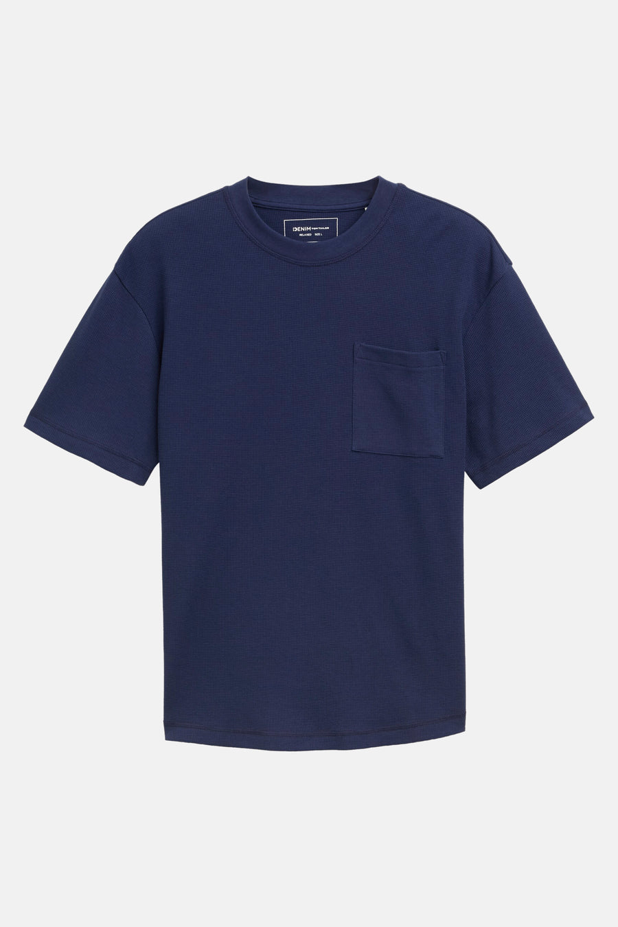 Blauw T-shirt met korte mouwen van Tom Tailor, met een borstzak en een wafeltextuur.