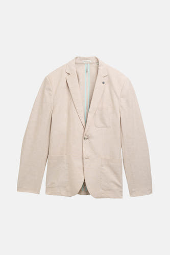 Blazer beige de TOM TAILOR, avec une fermeture à un seul bouton et des poches brodées.