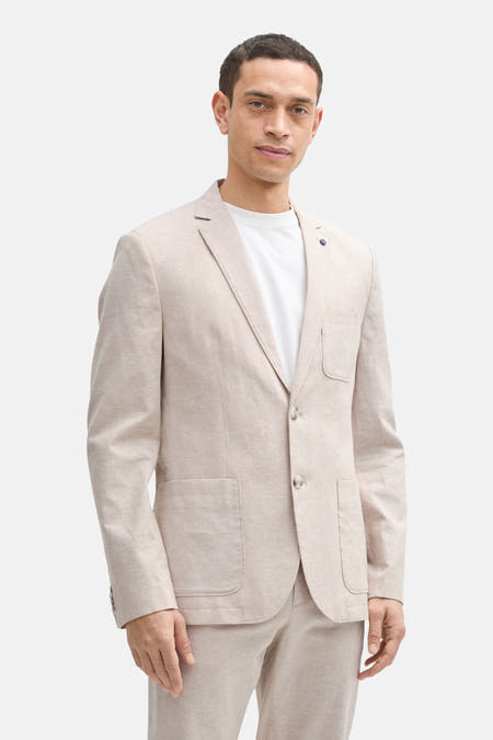 Beige blazer van TOM TAILOR, met lange mouwen, twee knopen en opgestikte zakken.