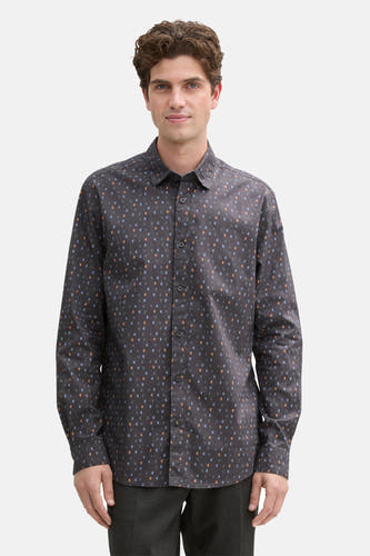 Grijs overhemd met lange mouwen van TOM TAILOR, met een subtiel stippenpatroon en knoopsluiting.

