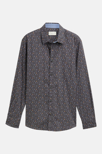 Grijs overhemd met lange mouwen van TOM TAILOR, met een subtiel pijlpatroon in blauw en oranje.
