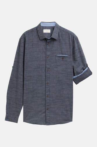 Blauw hemd met lange mouwen van TOM TAILOR, met subtiel weefpatroon, oprolbare mouwen en borstzak.