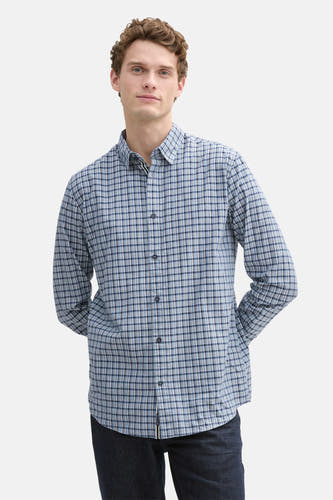 Chemise bleue à manches longues de TOM TAILOR, avec un motif rayé et une fermeture à boutons, dos.