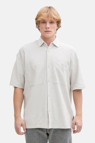 Grijs overhemd met korte mouwen van TOM TAILOR, met borstzakken en knoopsluiting.