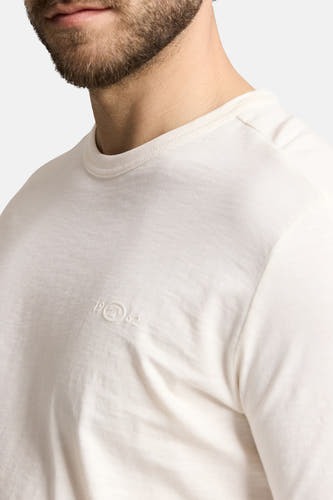 Ecru T-shirt met korte mouwen van TOM TAILOR, met subtiel logo op de borst.