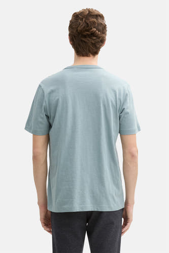 Blauw T-shirt met korte mouwen van TOM TAILOR, gezien van achteren met een effen design.
