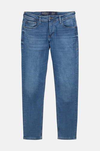 Jean slim fit en denim bleu moyen de TOM TAILOR, avec des coutures et des poches visibles.