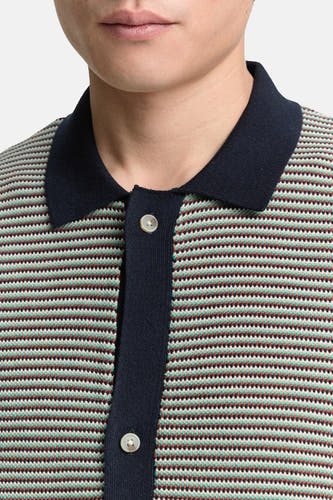 Multikleurige trui van TOM TAILOR, met een fijn, gestreept patroon en knoopsluiting, cropped.

