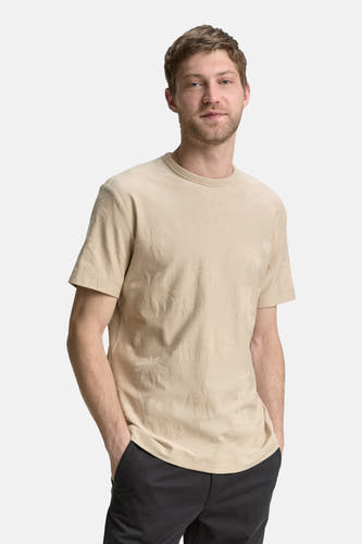 Beige T-shirt met korte mouwen van TOM TAILOR, met een subtiel palmboommotief.