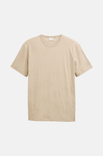 Beige T-shirt met korte mouwen van TOM TAILOR, met een subtiel palmboompatroon.