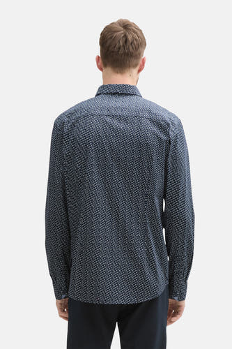 Blauw overhemd met lange mouwen van TOM TAILOR, met een subtiel patroon.