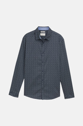 Blauw overhemd met lange mouwen van TOM TAILOR fitted, met een klein wit patroon.
