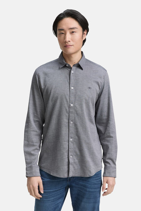 Blauw, lange mouwen overhemd van TOM TAILOR, effen stof met witte knopen.