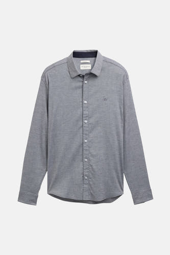 Blauw, lange mouwen overhemd van TOM TAILOR regular, met een subtiele textuur en knoopsluiting.
