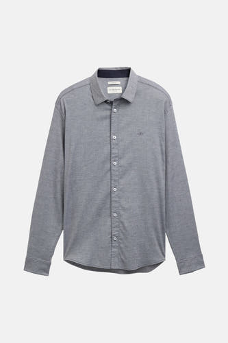 Blauw overhemd met lange mouwen van Tom Tailor, met een subtiele gestippelde textuur en knoopsluiting.