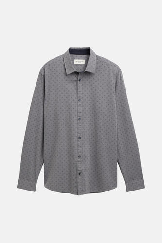 Chemise grise à manches longues de TOM TAILOR, avec un motif à carreaux subtil et des boutons visibles.