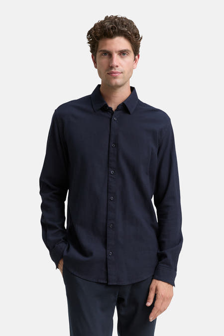 Blauw overhemd met lange mouwen van TOM TAILOR, met een subtiele textuur en knoopsluiting.