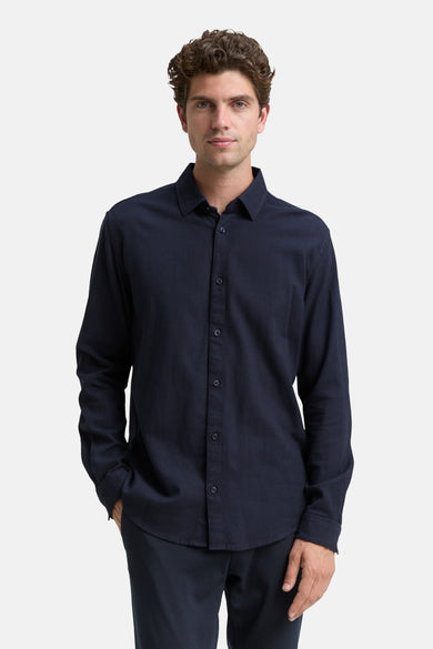 Blauw overhemd met lange mouwen van TOM TAILOR, met een subtiele textuur en knoopsluiting.