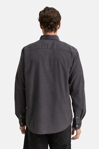 Grijs, lange mouwen hemd van TOM TAILOR, corduroy textuur, achterkant weergegeven.
