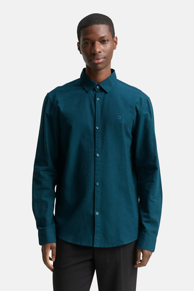 Turquoise hemd met lange mouwen van TOM TAILOR, met een klein logo op de borst en knoopsluiting.
