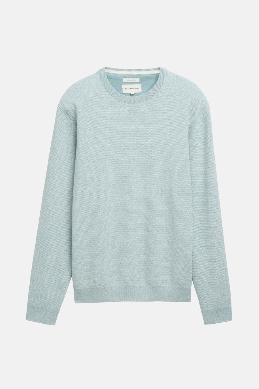 Lichtblauwe katoenen trui.