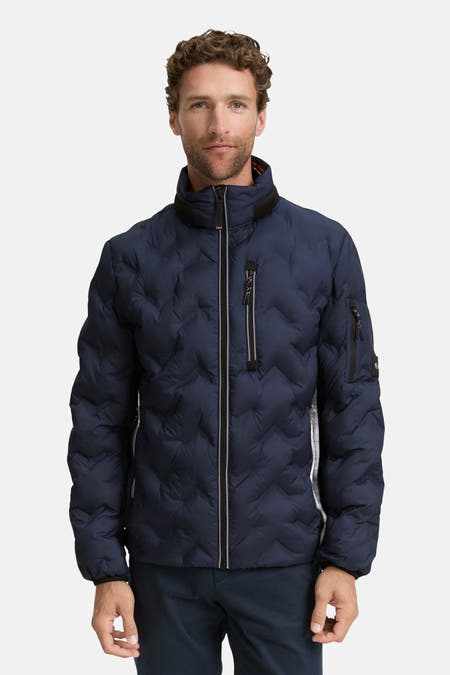 Blauw kort jack van TOM TAILOR, met een gewatteerd ruitpatroon, ritssluiting en zakken.
