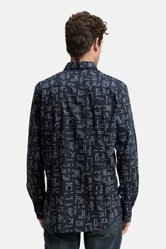 Blauw overhemd met lange mouwen van TOM TAILOR, voorzien van een grafisch patroon en een klassieke kraag.
