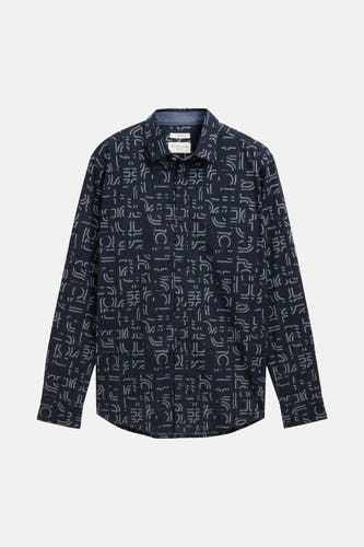 Blauw overhemd met lange mouwen van TOM TAILOR, met abstract patroon.
