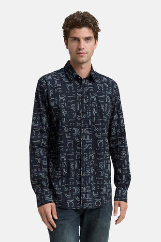 Blauw overhemd met lange mouwen van TOM TAILOR, met een opvallend patroon en jeans.