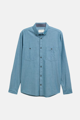 Blauwgroen overhemd met lange mouwen van TOM TAILOR, met twee borstzakken en knoopsluiting.