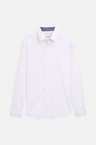 Wit overhemd met lange mouwen van TOM TAILOR, met een klassieke kraag en knoopsluiting.