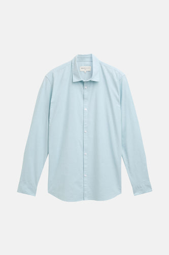 Lichtblauw overhemd met lange mouwen van TOM TAILOR, effen dessin en witte knopen.