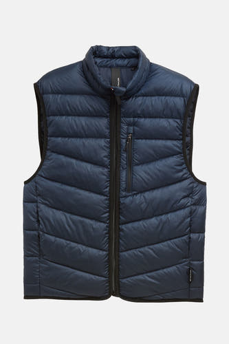 Gilet TOM TAILOR bleu avec design en duvet et fermeture éclair noire.