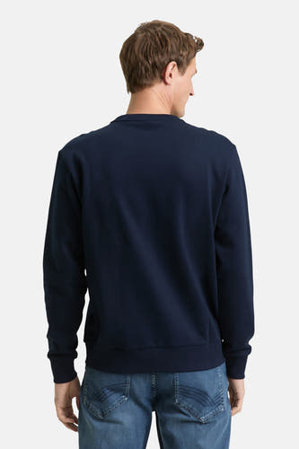 Pull-over bleu avec col rond de TOM TAILOR, vu de derrière avec un jean.