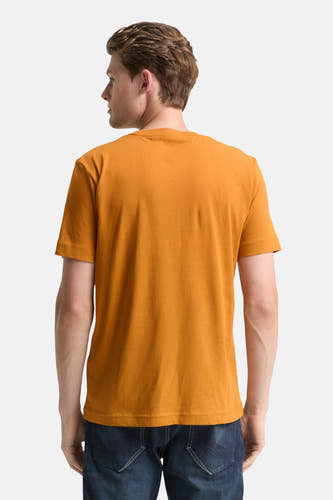 T-shirt jaune à manches courtes de TOM TAILOR, vu de derrière, porté avec un jeans foncé.
